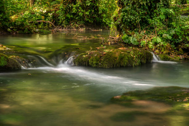 Turquoise color of water in the summer on the river Janj - Photo