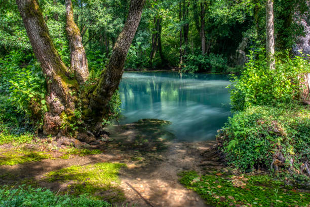 Turquoise color of water in the summer on the river Janj – Foto