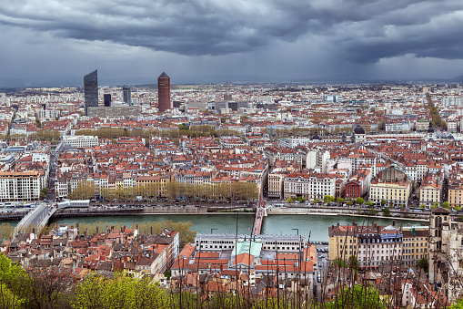 View of Lyon city from Basilica of Notre-Dame de Fourviere hill, Frane