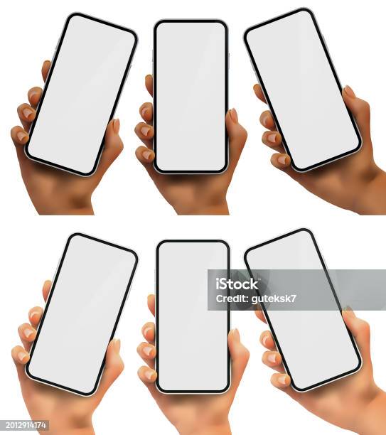 Hand Display Svg Vector Hand Templates With Smartphones Displaying Empty Screens ...