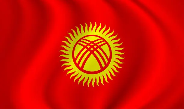 Vector illustration of Kyrgyzstan waving flag blowing in the wind. Texture can be used as background. Vector illustration EPS10