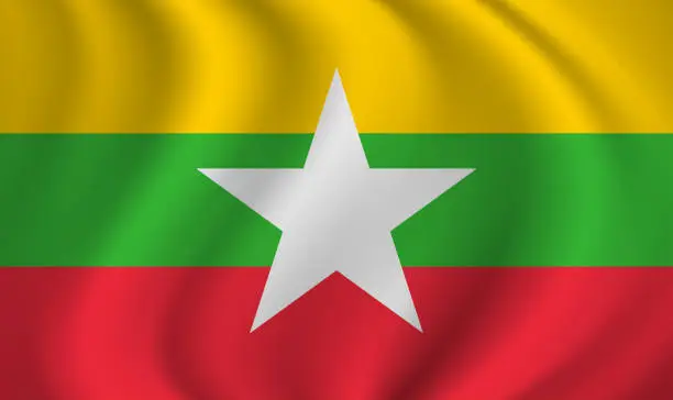 Vector illustration of Myanmar waving flag blowing in the wind. Texture can be used as background. Vector illustration EPS10