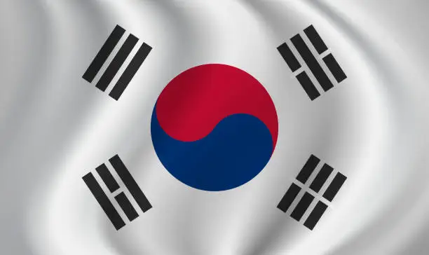 Vector illustration of South Korea waving flag blowing in the wind. Texture can be used as background. Vector illustration EPS10