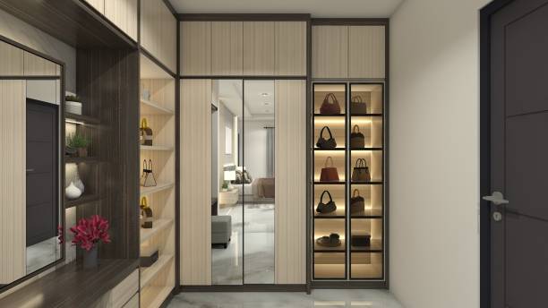 istock Luxury Wooden Clothes Wardrobe Idea with Bag Display Collection 2012964094