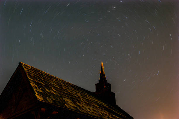 Star trail in old Church in the historic centre in City Of Goias. This is city of great poetess Cora Coralina on January, 2024, City Of Goias, Brazil.