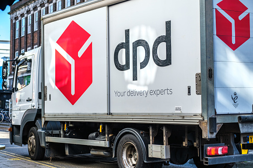 Kingston-Upon-Thames, London UK, February 12 2024, DPD Courier Delivery Service Truck or Lorry With No People