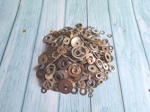 Pile of metal washers.