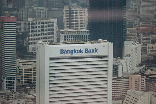 Bangkok, Thailand - January 30 2024: Bangkok Bank Building Amidst City Skyline in Bangkok, Thailand