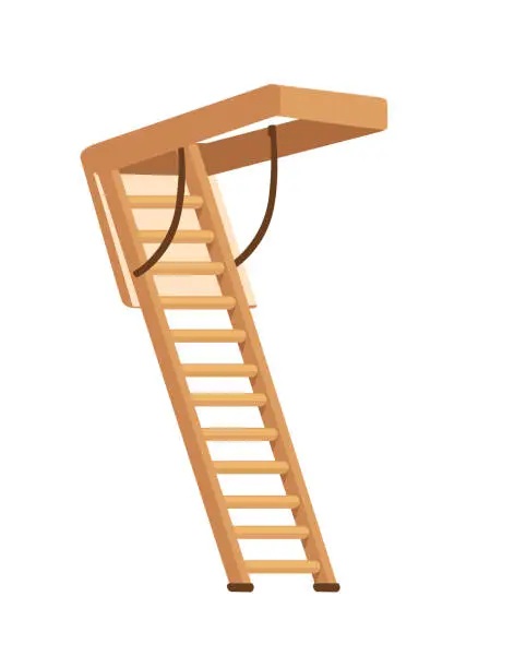 Vector illustration of Wooden hidden attic ladder household equipment vector illustration isolated on white background