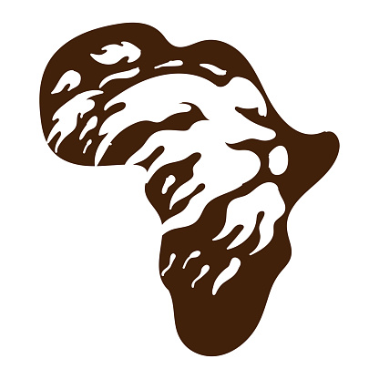 African Continent Map Silhouette with Lion Face Illustration Design Vector