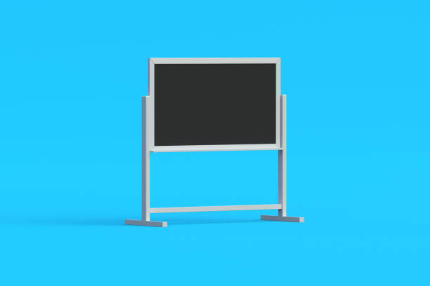 istock One chalkboard on blue background. Flipping blank blackboard. School equipment. Accessories for education. 3d render 2013024644