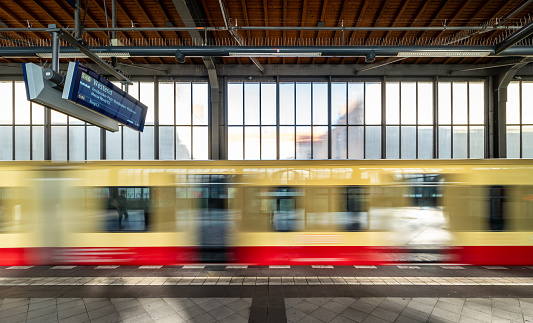 Ingelheim am Rhein, Germany - December 04, 2023: Intentional camera movement Train Platform.