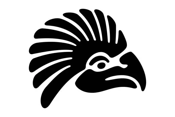 Vector illustration of Eagle head symbol of ancient Mexico, decorative Aztec clay stamp motif