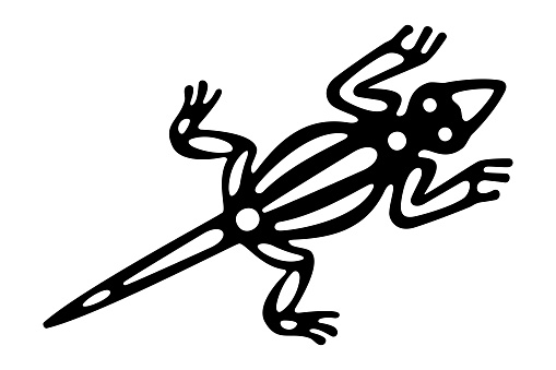Lizard symbol of ancient Mexico. Decorative Aztec clay stamp motif, showing Cuetzpalin, the Trickster and provider of tonalli, the Shadow Soul, as it was found in pre-Columbian Veracruz. Vector.