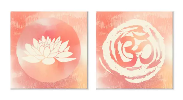 Vector illustration of Lotus and Om symbol in pastel tones