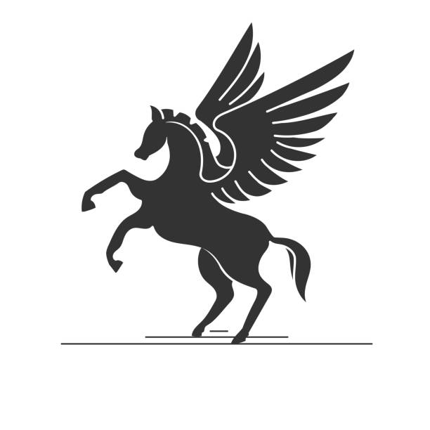 starkes tänzelndes pferd hengst pegasus flügel illustration design vektor - pegasus stock-grafiken, -clipart, -cartoons und -symbole