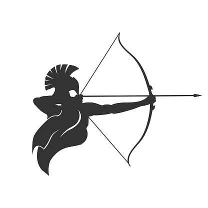 Ancient Greek Archer Archery Sparta Warrior Silhouette Illustration Design Vector