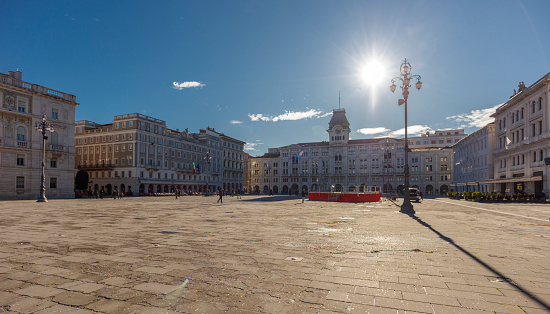 Trieste, Italy - February 13, 2024: The main square (Piazza Unità d'Italia) in the morning.