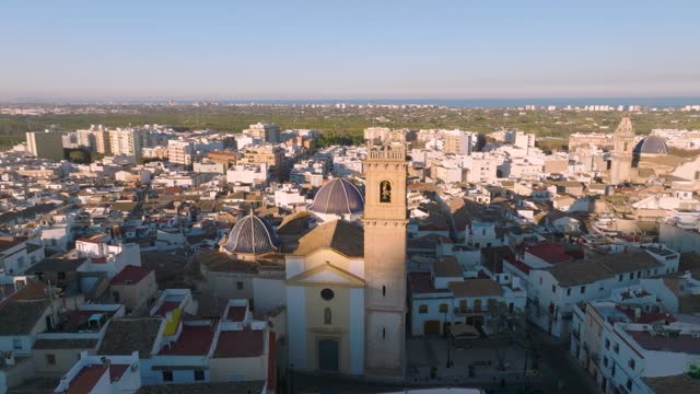 Drone rotation over the old town of Oliva, Spain on the Costa Blanco