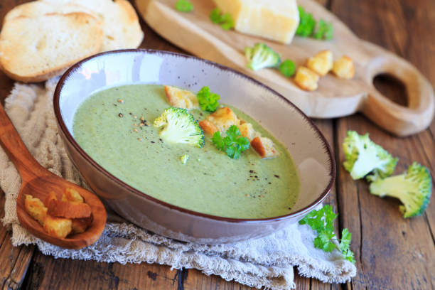istock Cream of broccoli soup with croutons 2013090735