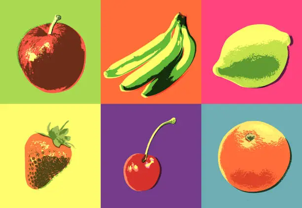 Vector illustration of Fruit in a Posterised or Pop Art style
