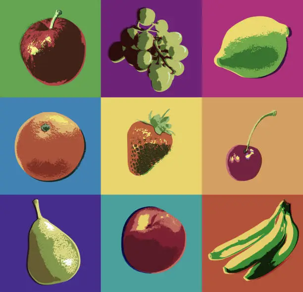 Vector illustration of Fruit in a Posterised or Pop Art style