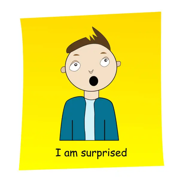 Vector illustration of I am surprised concept.Cartoon hand drawn boy with surprised expression