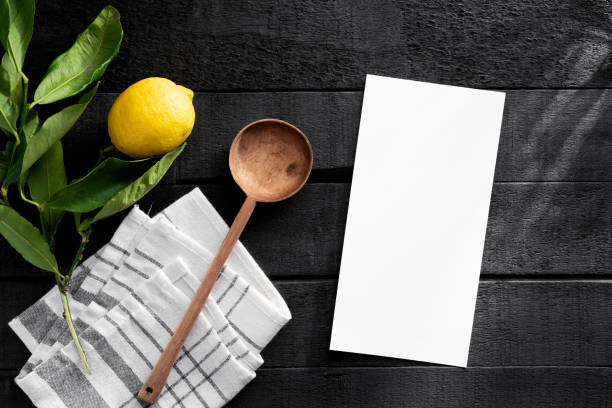 Recipe card template on black wood background