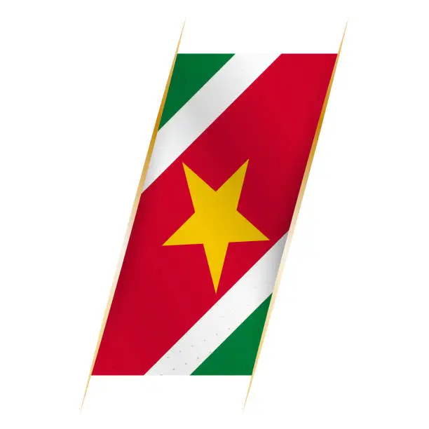 Vector illustration of Suriname flag in the form of a banner with waving effect and shadow.