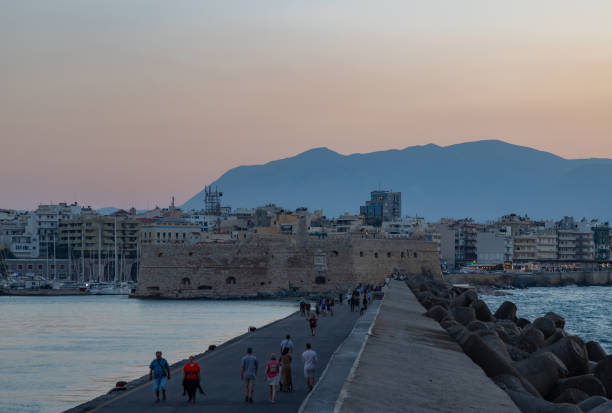 Heraklion, Crete, Greece - October 1, 2023: A picture of the Rocca a Mare or Koules Fortress at sunset.