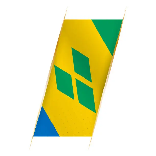 Vector illustration of Saint Vincent and the Grenadines flag in the form of a banner with waving effect and shadow.