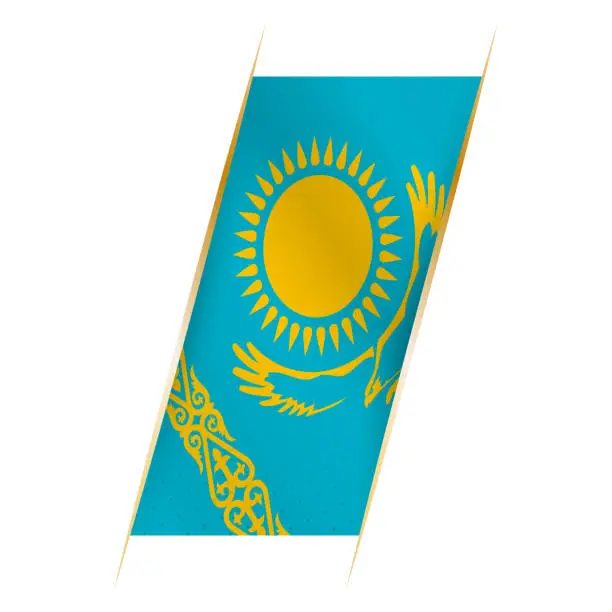 Vector illustration of Kazakhstan flag in the form of a banner with waving effect and shadow.