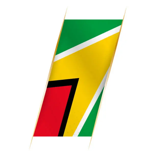 Vector illustration of Guyana flag in the form of a banner with waving effect and shadow.
