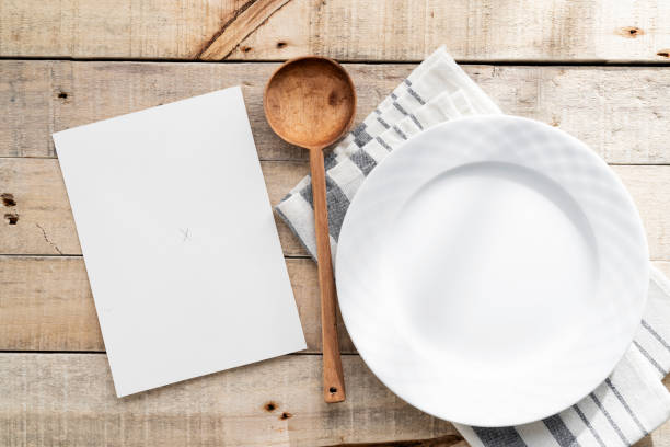 Recipe card template on wooden background