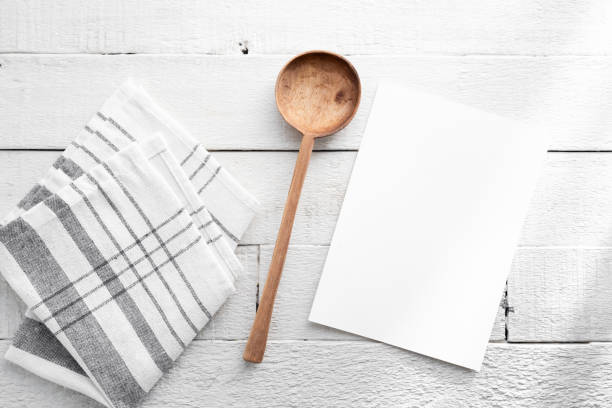 Recipe card template on wooden background