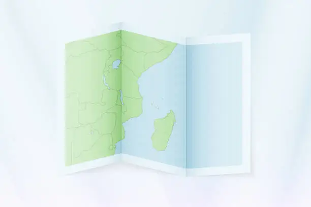 Vector illustration of Comoros map, folded paper with Comoros map.