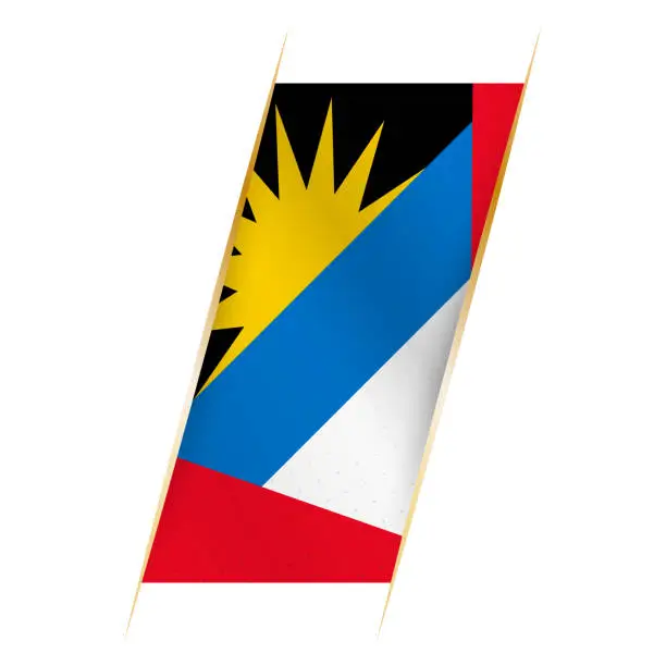Vector illustration of Antigua and Barbuda flag in the form of a banner with waving effect and shadow.