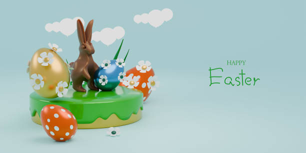 istock Happy Easter holiday banner. Greeting banner. 3d render. Space for text. 2013208668