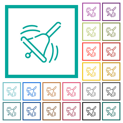 Ringing handbell outline flat color icons with quadrant frames on white background