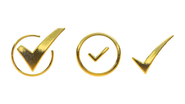 Check mark symbol Gold icon set cut out isolated on white background
