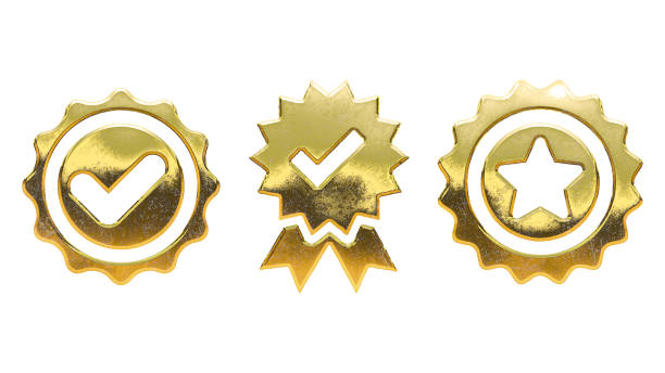 Check mark symbol Gold icon set cut out isolated on white background