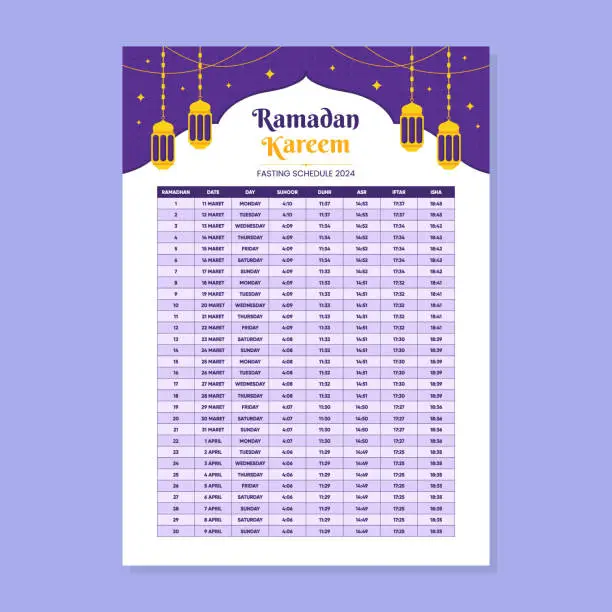 Vector illustration of Eid Mubarak and Ramadan Kareem Fasting Calendar