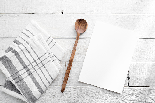 Recipe card template on wooden background