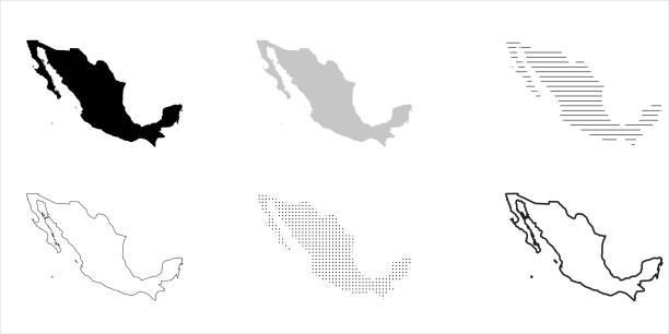 illustrations, cliparts, dessins animés et icônes de carte du mexique en noir. silhouette de carte du mexique isolée sur fond transparent. - outline mexico flat world map