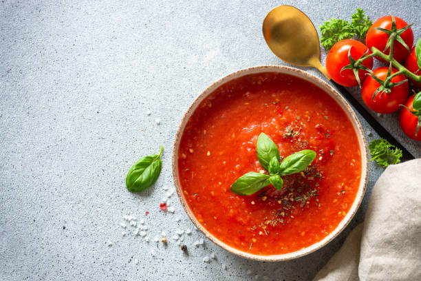 istock Tomato soup, vegan dish on white. 2013248957