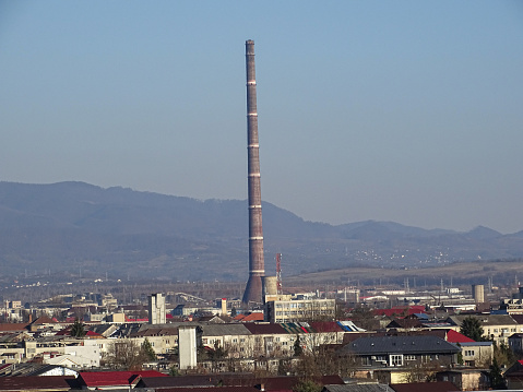 An old non-funcional industrial tower in Baia Mare city, Romania. The tower is about 351 meters high