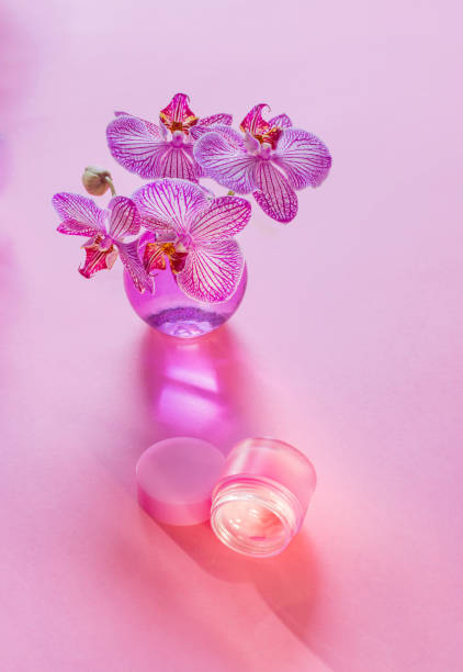 istock lip balm with orchid in glass vase on pink background 2013277940