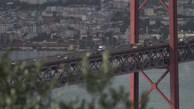 Cars Traffic On The Bridge, Close up Shot, Lisbon 4k