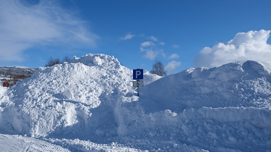snowdrift in a parking lot, northern Norway