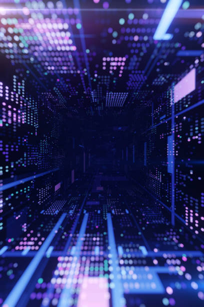 istock Data Streaming concept. Digital tunnel made with an abstract particles, neon coloured 2013321481